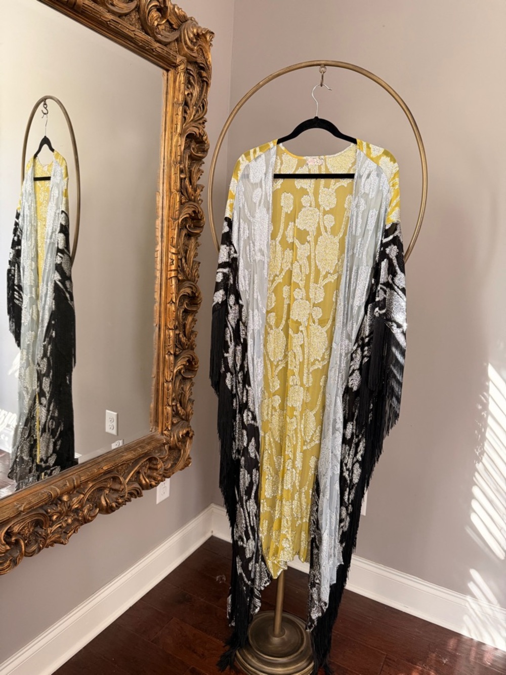 Free People Florence Fringe Metallic Floral Kimono
